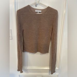 Something Navy Waffle Knit Sweater with Scalloped Detail